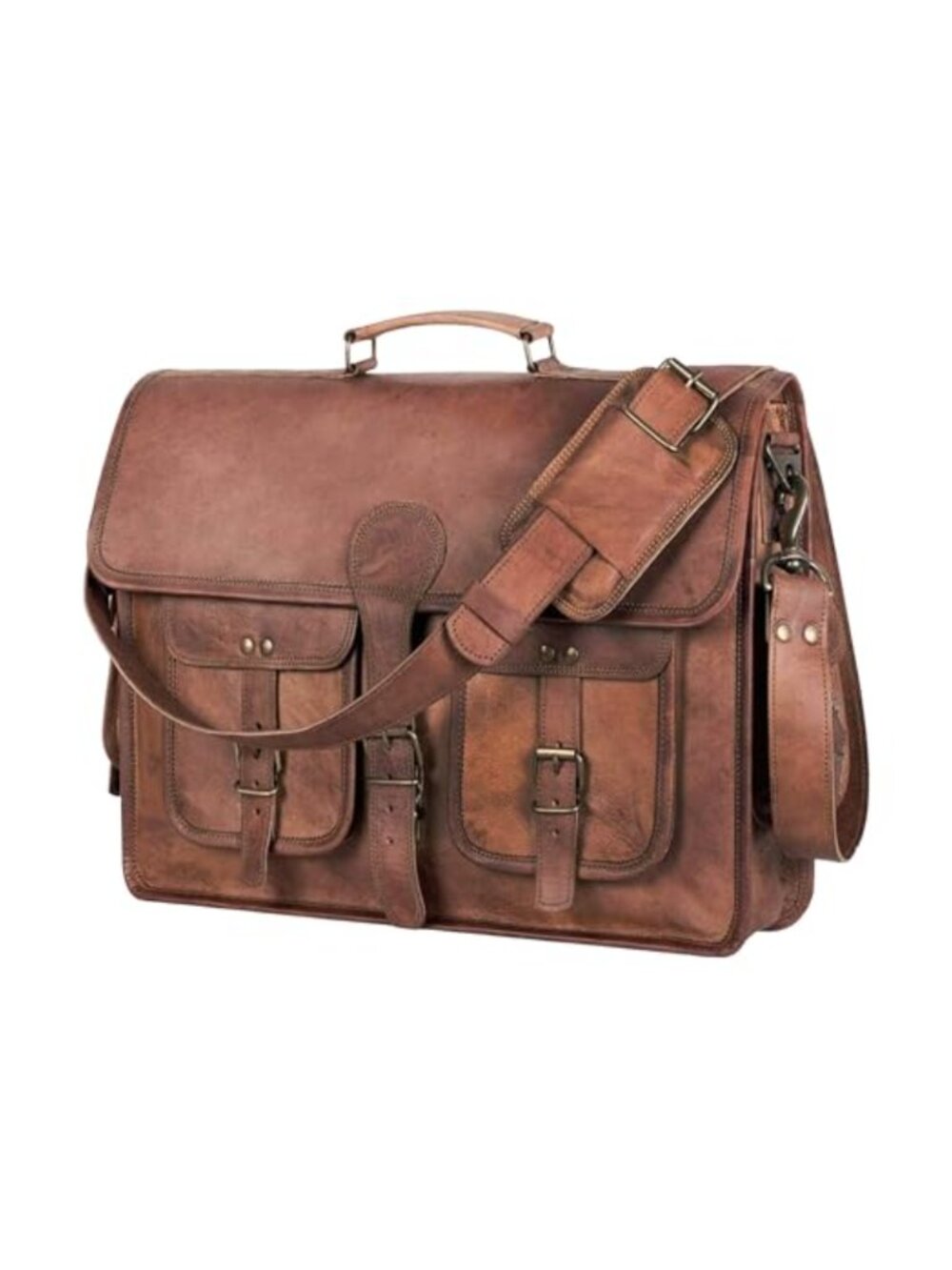 Full Grain Leather Briefcase Messenger Laptop Bag 18 Inch Handmade Satchel